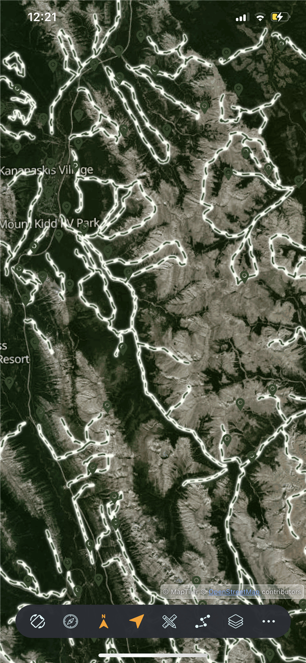 Trails highlighted on satellite map