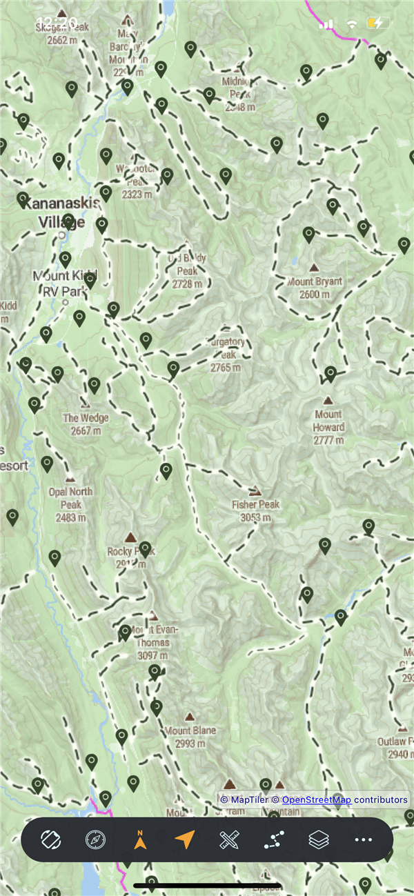 Trails highlighted on outdoor map