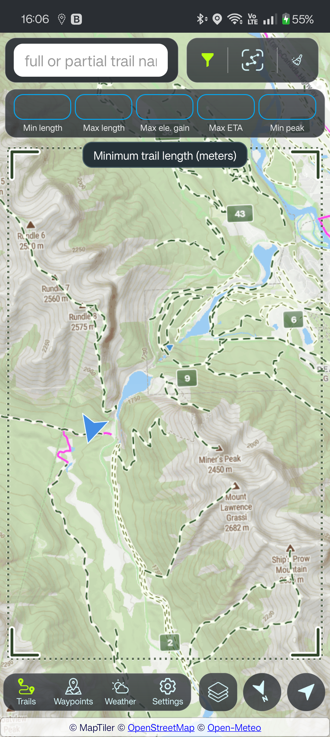 Trail visibility filter panel
