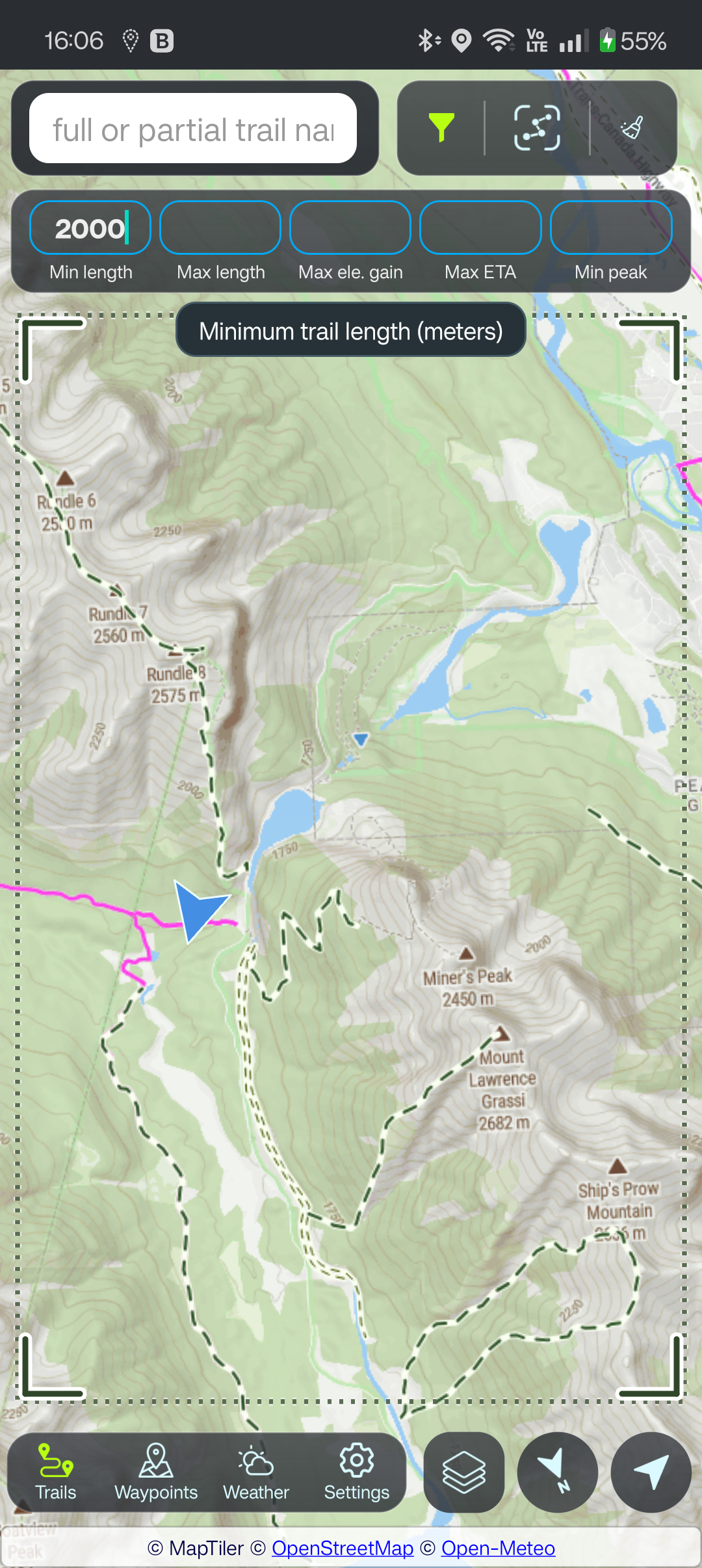 Trails filtered on map